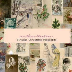Weihnachten Digitale Vintage Postkarten, Französische Vintage Postkarten zum Ausdrucken, Junk Journal Scrapbooks Planer, Journal Karten, Kit 26