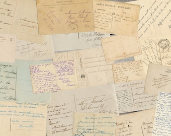 Postales francesas antiguas manuscritas, descarga digital: 20 mensajes antiguos en francés para scrapbooking y manualidades.