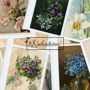 Vintage floral postcards, French Vintage Postcards, Flowers postcards, Printable Pictures - Junk Journal Supplies - Instant Download, Kit 3