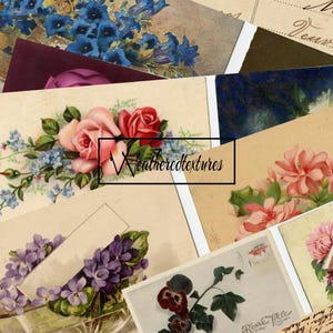 Antike französische Postkarten, Vintage Blumenpostkarten, Blumen Postkarten, Junk Journal Zubehör - Instant Download