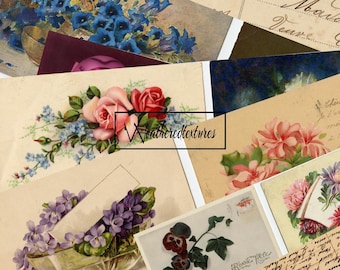 Antique French Floral Postcards: Junk Journal Ephemera (Instant Download)
