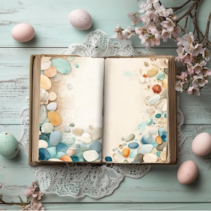 Beach pebbles background, Beach background paper, Sea glass digital paper, Sea beach printable papers, Summer journal background papers