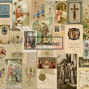 Gebedskaarten, scrapbooking, papierkunst, Franse religieuze ephemera, afdrukbare digitale download Junk Journal Supplie, kit 11