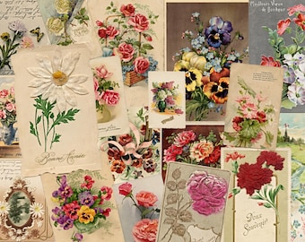 Vintage Floral Postcards: Printable Antique Flower Ephemera (Digital Download)