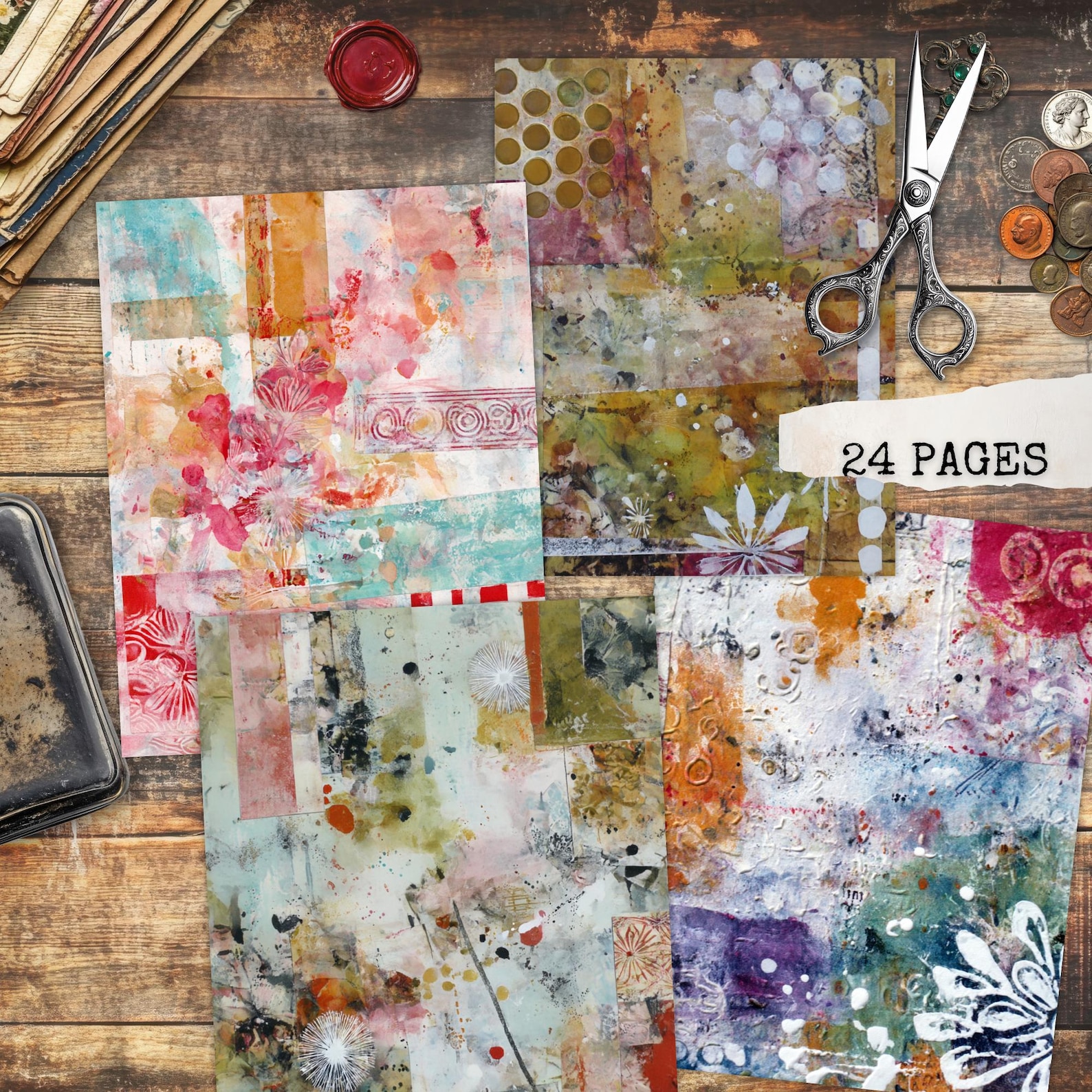 Junk Journal Collage Papers | Printable Mixed Media Sheets for ...