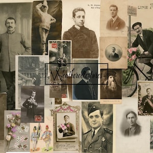 Fotos e cartões postais vintage masculinos. Retratos masculinos, Download instantâneo, Ephemera antiga, Scrapbooking, Junk journal, Kit 2
