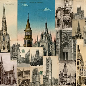 Kit de 3 cartes postales d'église anciennes à imprimer, éphémères vintage pour carnets indésirables, kit de scrapbooking et de collage 3