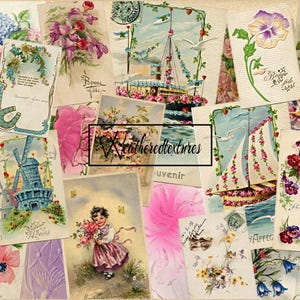 Cartes postales anciennes, cartes postales florales, - Fournitures pour journaux indésirables - Kit de téléchargement immédiat 24