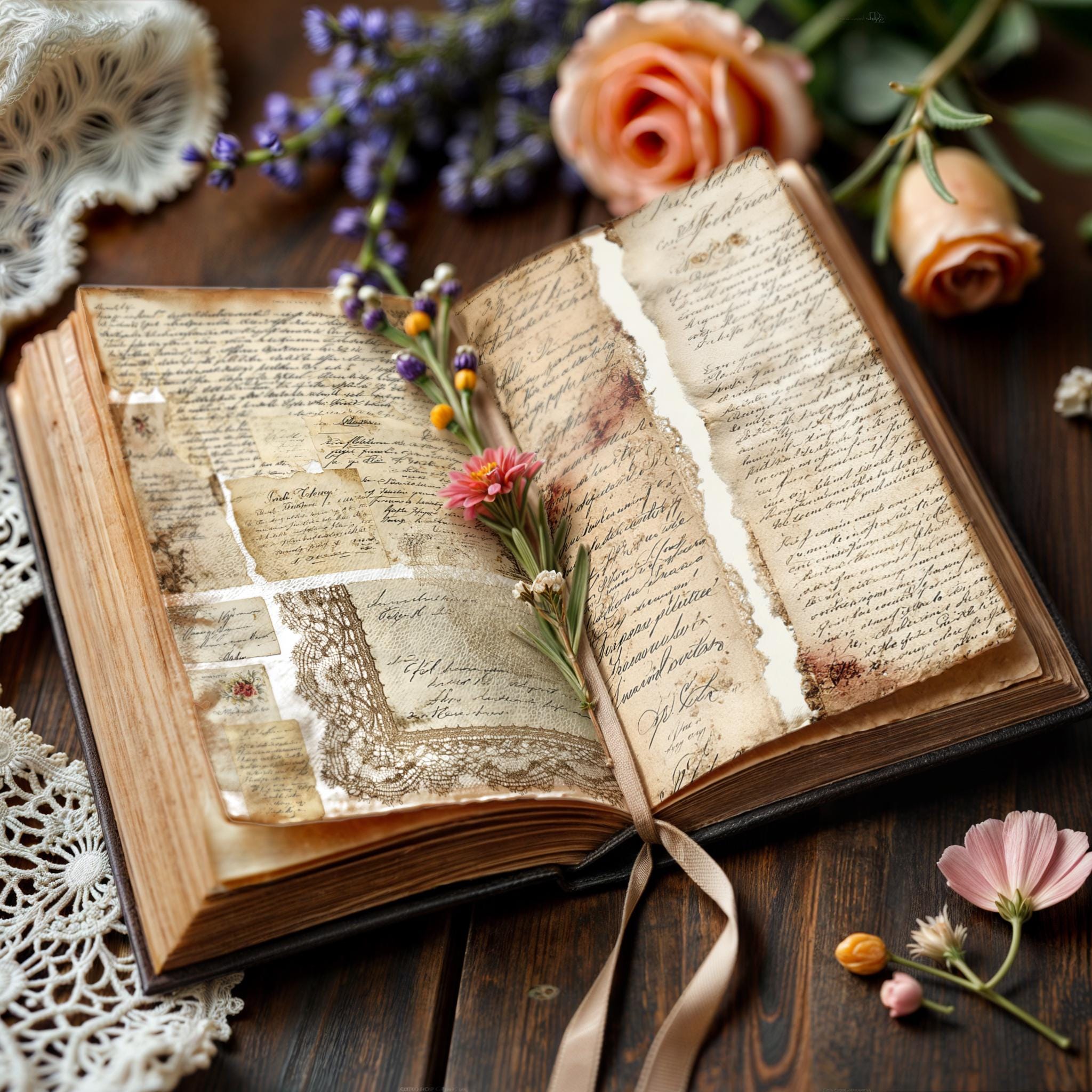 Vintage Lace Junk Journal Pages, Shabby Chic Ephemera Pack, Floral ...
