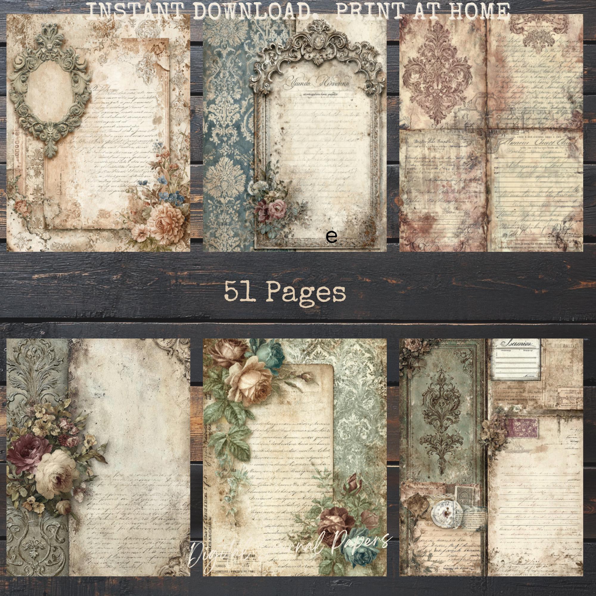 Vintage Floral Damask Digital Papers | Shabby Chic Rose Textures (PDF ...