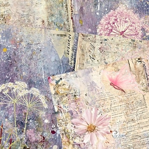 Floral Junk Journal Pages Printable, 20 Vintage-Inspired Digital Sheets for Scrapbooking & Mixed Media Crafts