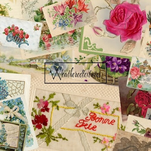 Vintage French Postcards, Floral postcards, Flowers postcards, Printable Vintage Pictures - Junk Journal Supplies - Instant Download, Kit 21