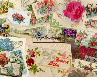 Vintage French Floral Postcards: Junk Journal Ephemera (Digital Download)