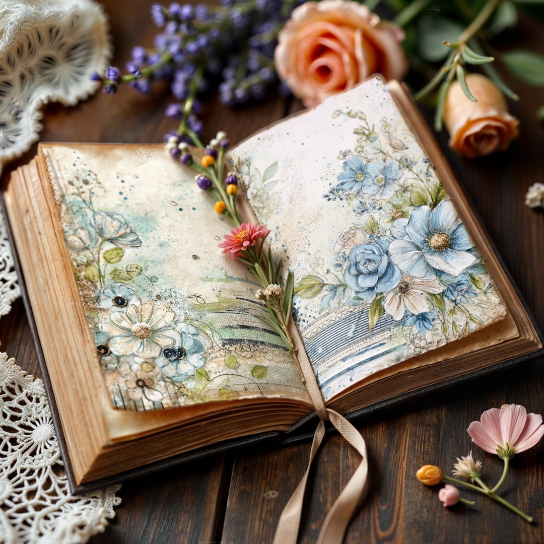 Vintage Floral Junk Journal Paper | Printable Scrapbook Ephemera (PDF ...