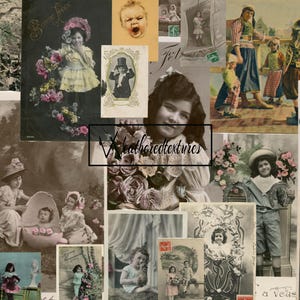 Vintage French Postcards for Kids - Printable Children's Nursery Decor, 20 Printable Postcards, Little Children, Boy, Girl, Child, Kid