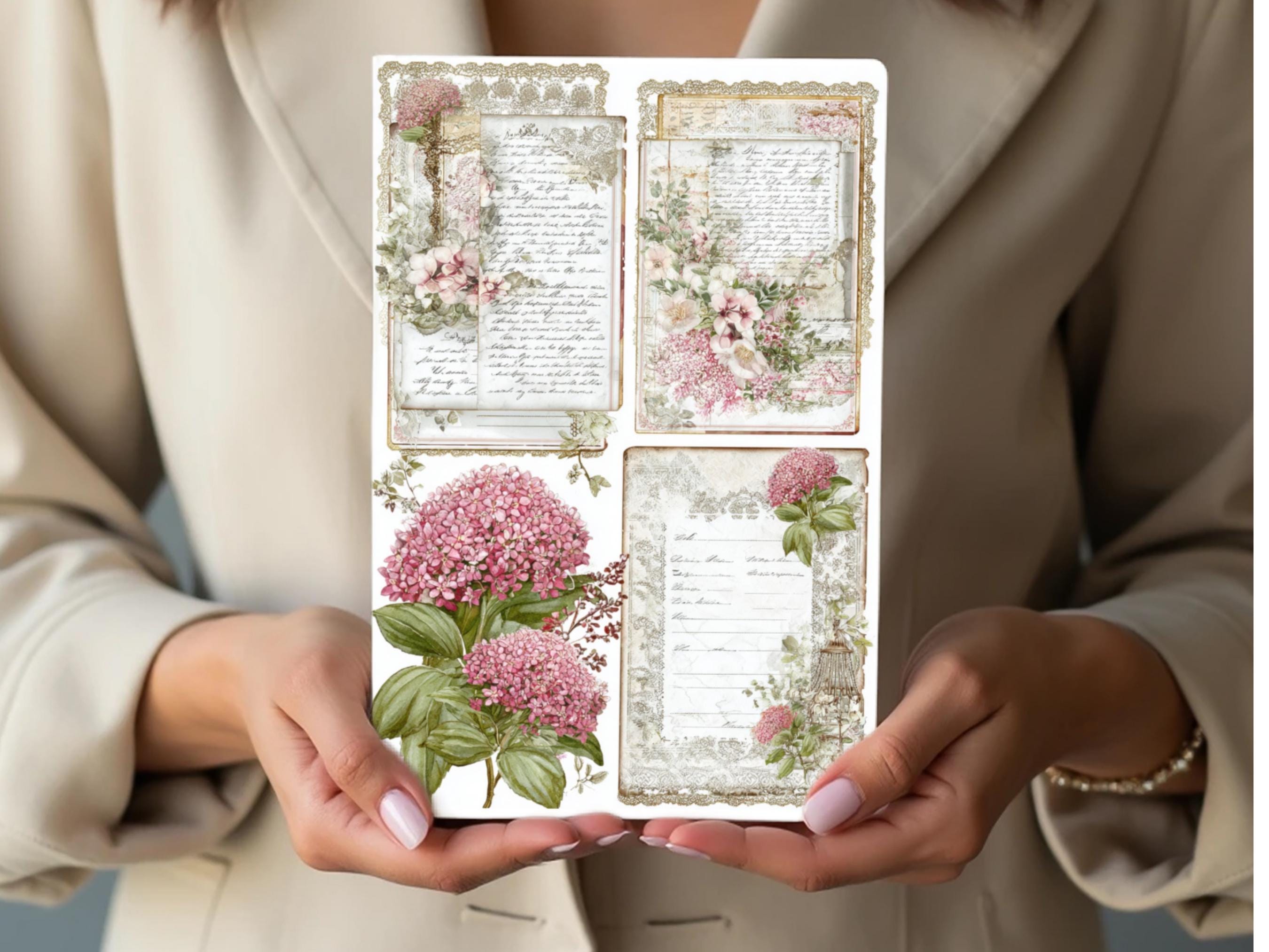 Vintage Hydrangea Junk Journal Kit, Floral Ephemera Paper Pack (43 ...