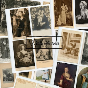 Vintage Women Postcards set, Junk Journal Ephemera Pack, Women Photos Images Instant Digital Download, French Ephemera Kit 33