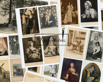 Vintage French Women Postcards: Ephemera Pack (Digital Download)