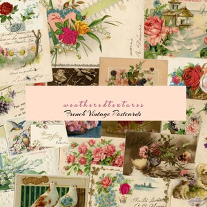 Vintage Postkarten, Französische Postkarten, 20 Blumen Postkarten, Blumen Postkarten, Junk Journal Zubehör, Instant Download