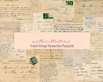 Vintage postcards' back in French, Handwritten French letters Digitals, Handwritten messages from antique French postcards