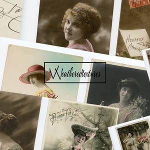 Junk Journal Ephemera Pack, Vintage Women Postcards set, Women Photos Images Instant Digital Download, French Ephemera