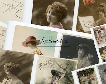Vintage Women Postcards: French Ephemera Pack (Digital Download)