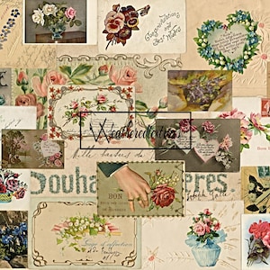 Postales florales antiguas - Postales antiguas - Suministros para revistas basura - Kit de descarga instantánea n.° 28