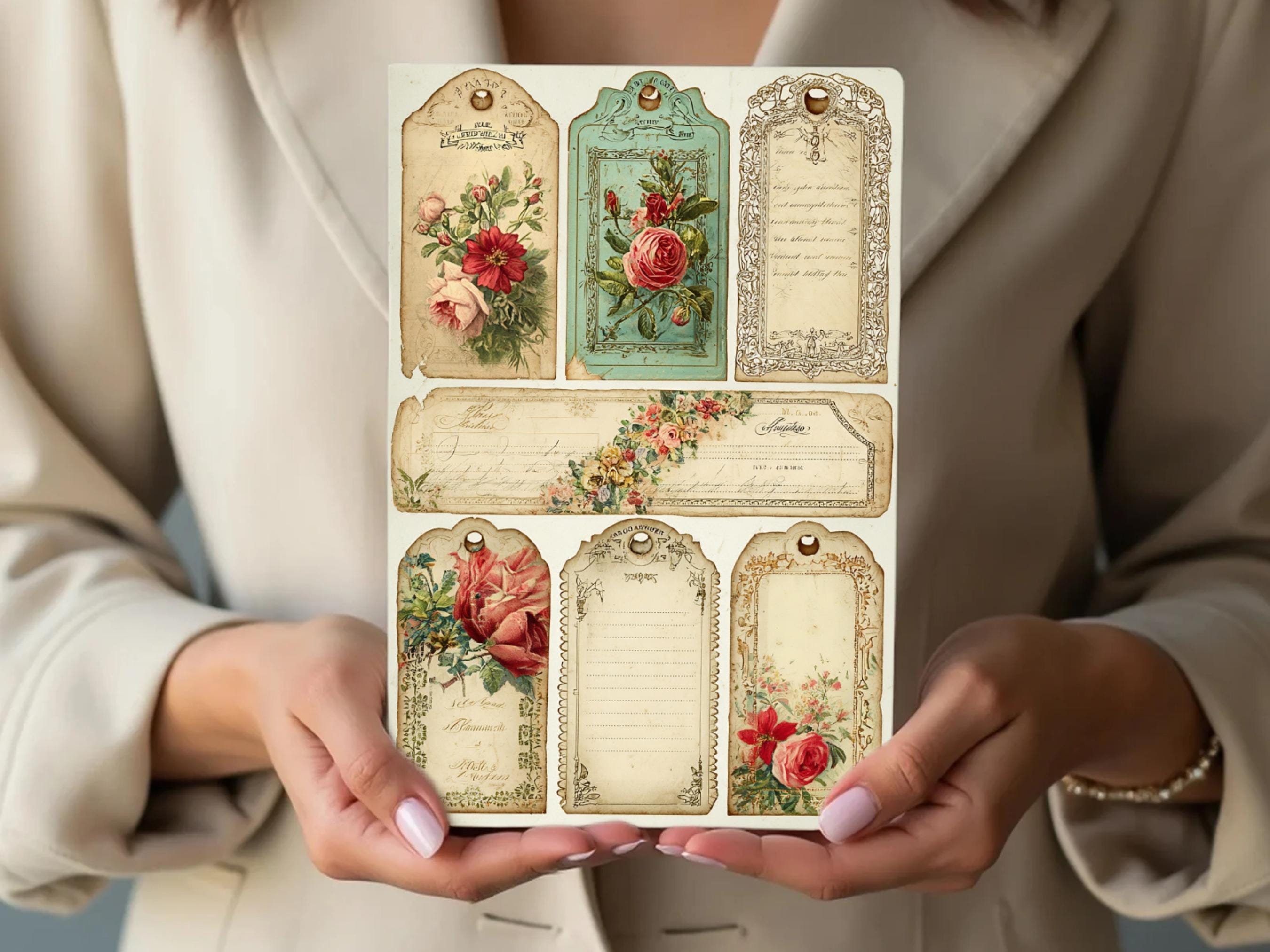 Vintage Junk Journal Tags Ephemera Kit, Shabby Chic Scrapbook Elements ...