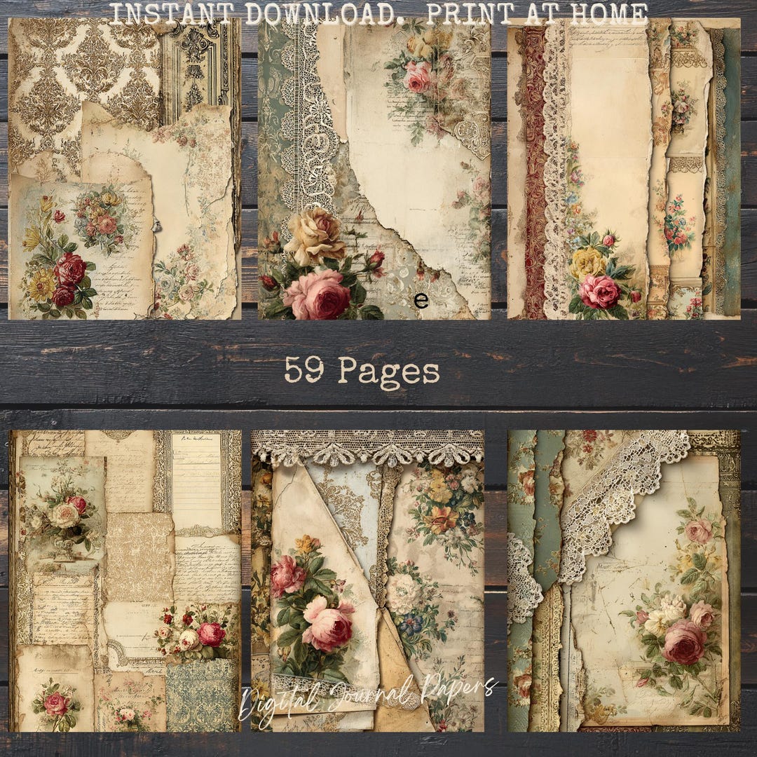Vintage Junk Journal Kit, Victorian Lace Ephemera, Shabby Chic Collage ...