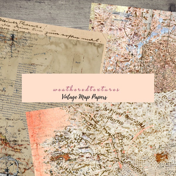 Printable junk journal kit, Digital download, Vintage Map Papers 10 sheets paper pack - Kit 68