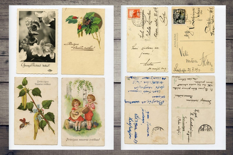 Vintage Postcards Digital Pack, Junk Journal Ephemera, Spring Postcards Digital Download image 7