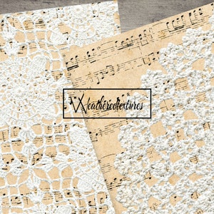Spitzen Papier, Musik Papier, Notizpapier, Spitze digitales Papier, Spitze digital, Printable Kit, Boho Paper Kit, Junk Journal Kit
