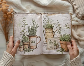 Printable junk journal kit, Digital download, 20 sheets paper pack - Kit 174