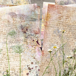 Dagboek afdrukbare bloemen digitale papierkit, vintage scrapbooking en ongewenste dagboekcollagebladen, afdrukbare bloemenpagina's voor ambachten - Kit 47