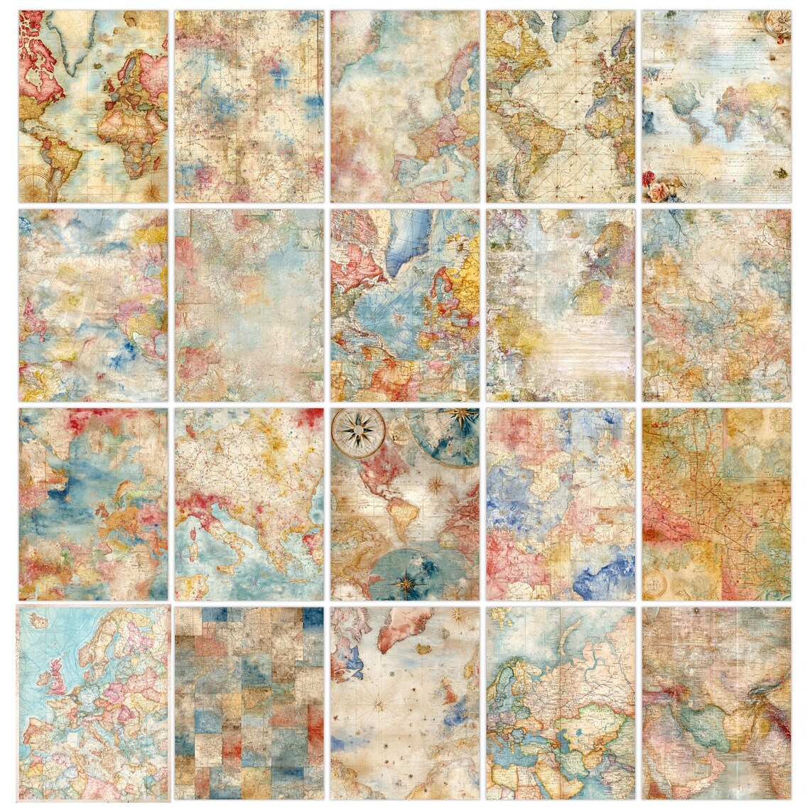 File Map Paper Vintage Map Paper Journal Pages: Digital Scrapbooking Supply (PDF/JPEG ...