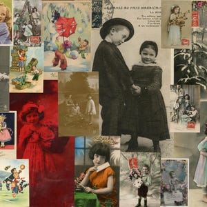 Children digital download, vintage postcards, ephemera for junk journal and scrapbook