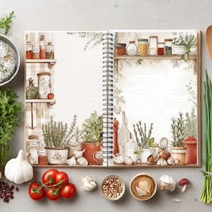 Páginas de diário de receitas para impressão, receitas vintage da vovó, itens digitais para cozinhar e assar, presente perfeito para quem guarda receitas, kit 201