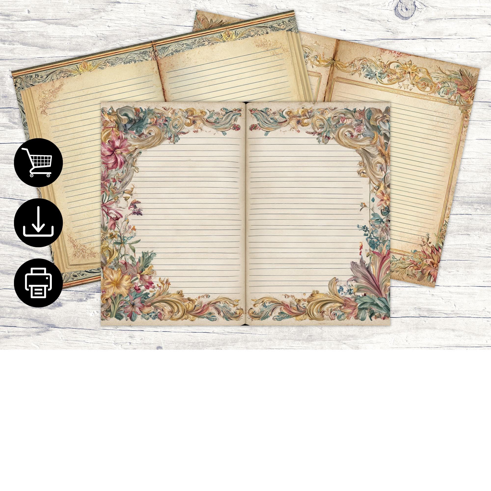 ヴィンテージスタイルの便箋：ジャンクジャーナル23ページ（デジタル