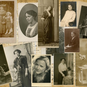 Vintage Women Postcards Ephemera Pack: Junk Journal Images (Digital Download A4 Size Sheets)