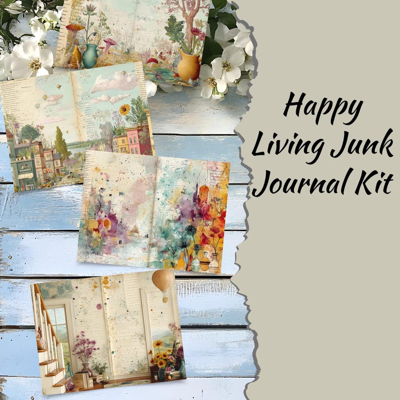 Happy Living Junk Journal Kit: Printable Ephemera Pages (digital ...