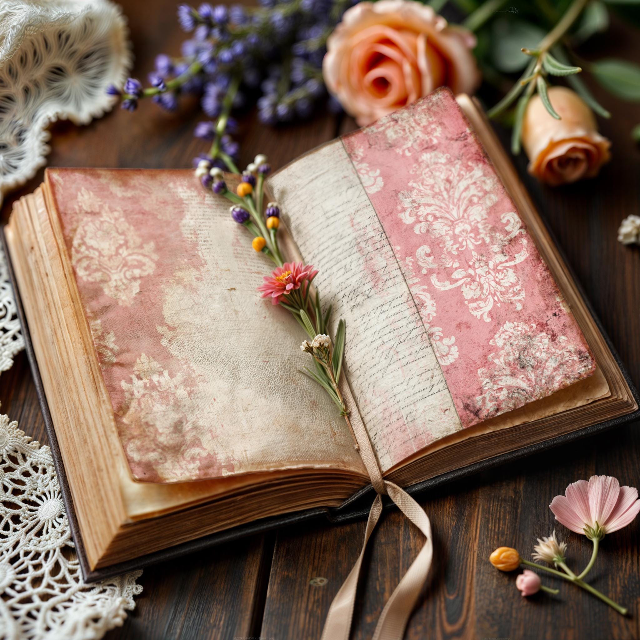 Pink Damask Digital Paper Pack, Vintage Shabby Chic Backgrounds ...