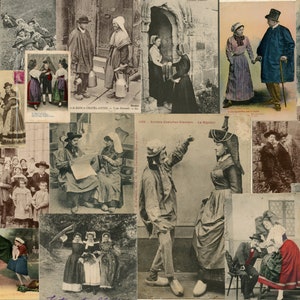 Vintage Postcards French Folklore Digital Download & Journaling Cards for Scrapbooking, Ephemera, Crafting Supplies