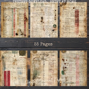 Libros de contabilidad antiguos, documentos de época, kit para diario creativo (descarga digital)