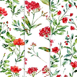 Papiers rouges à motifs floraux pour le scrapbooking, la fabrication de cartes et les travaux manuels - Feuilles d'emballage botaniques de style vintage
