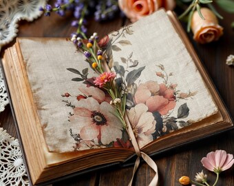 Zestaw do tworzenia dziennika „Floral Junk Journal”: papier do scrapbookingu do druku (wersja cyfrowa, 20 arkuszy)