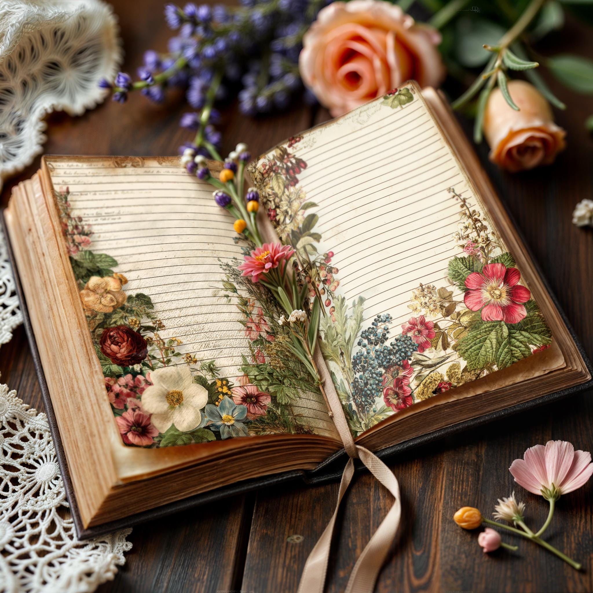 80 Cottage Garden Junk Journal Pages, Vintage Botanical Writing Paper ...