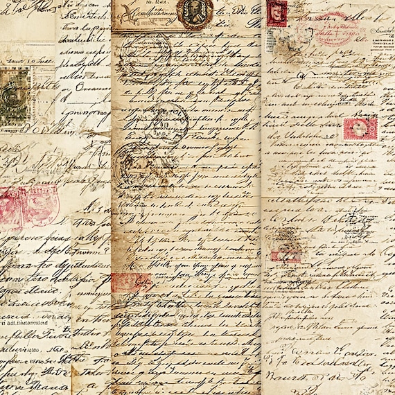 52 Vintage Handwritten Letters Digital Paper, Antique Script Backgrounds (PDF Files)