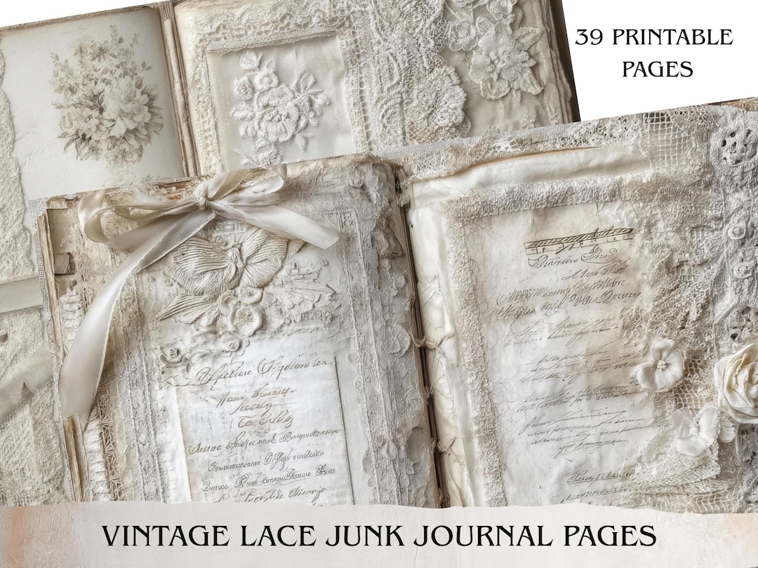 Vintage Lace Junk Journal Pages, Neutral Shabby Chic Ephemera (39 Pages ...