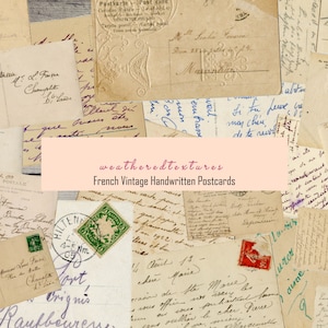 Cartões postais manuscritos franceses vintage para impressão de coisas efêmeras download digital, 20 cartões postais manuscritos vintage para impressão