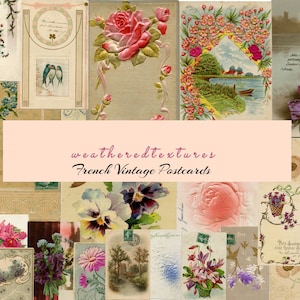Antike französische Postkarten, Vintage Blumenpostkarten, Blumen Postkarten, druckbare Vintage Bilder - Junk Journal Zubehör, Kit 6